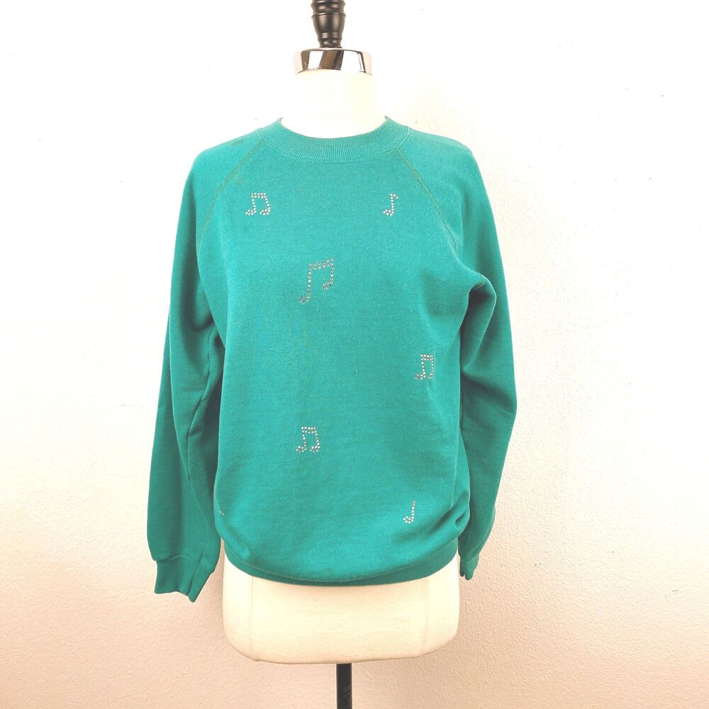 Vtg 90s Hanes Green 38-40 Fleece Sweatshirt Cotton Blend USA Music Boho Grunge